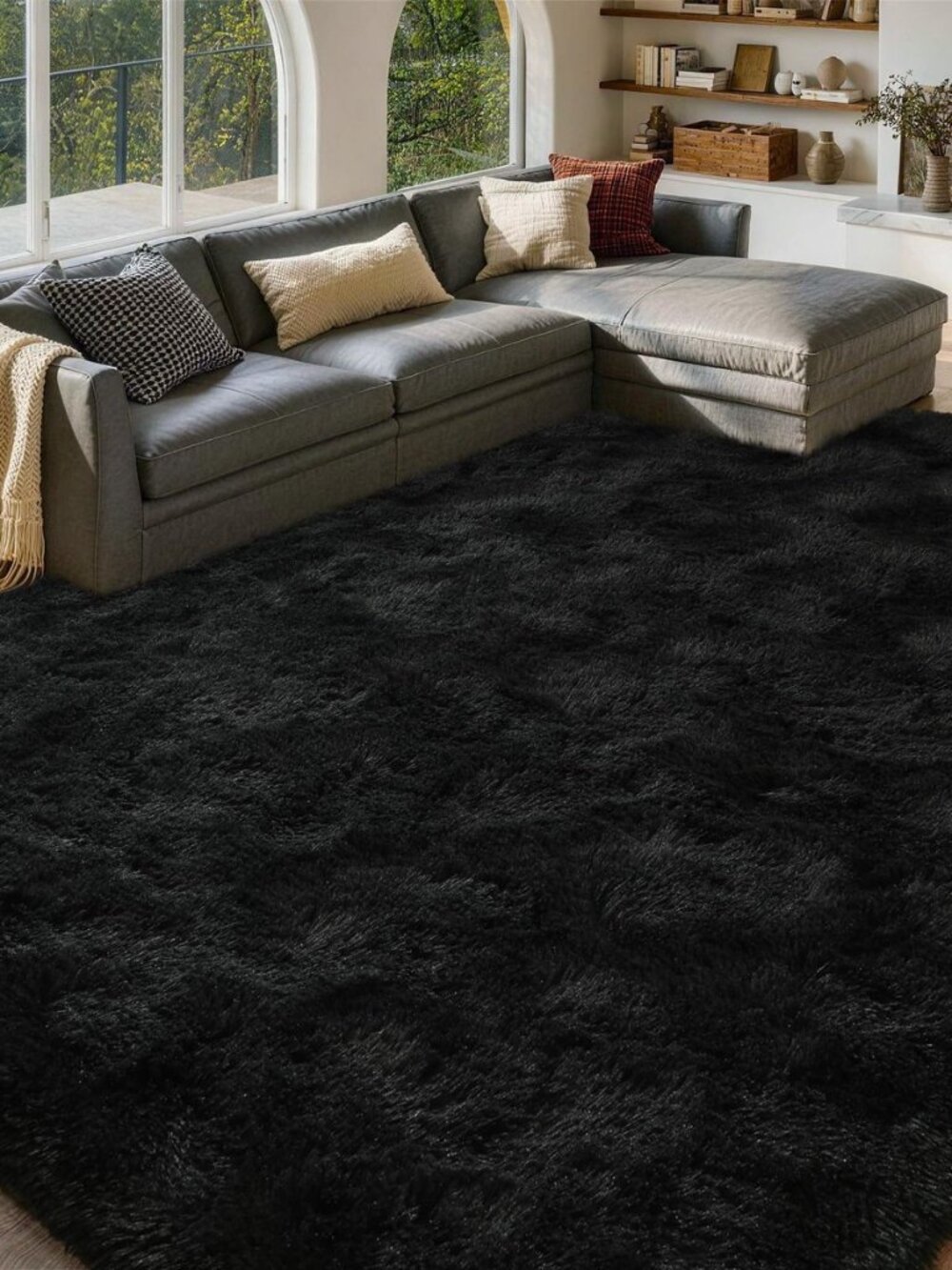 8x10 Area Rugs for Living Room Fluffy Carpet(Black)